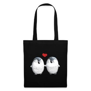 Pinguine in Love - Pinguin - Vogel - Liebe - Herz - Stoffbeutel - Schwarz - Vorne