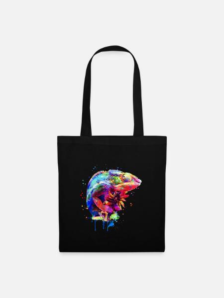 Panther Chameleon Watercolor Design - Tote Bag - black