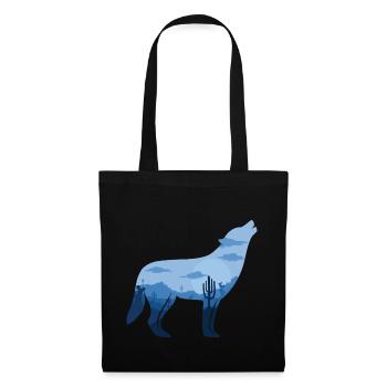 Loup hurlant à la pleine lune | Cadeau silhouette - Sac en tissu - noir - Devant