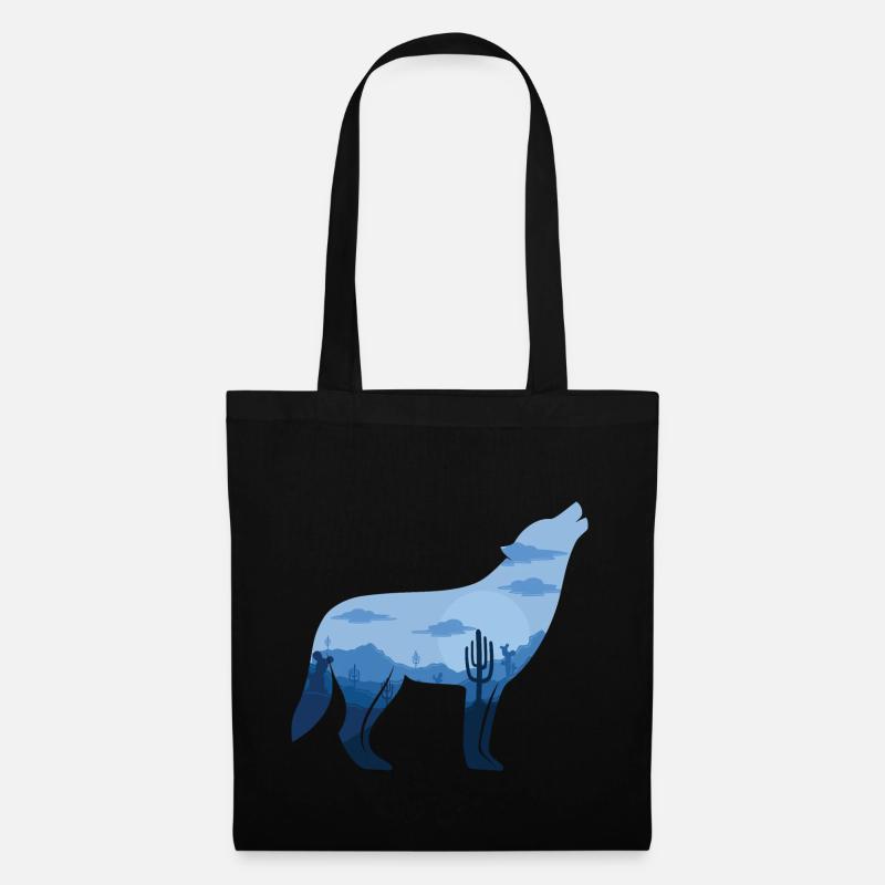 Heulender Wolf bei Vollmond | Silhouette Geschenk - Stoffbeutel - Schwarz