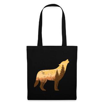 Loup hurlant à la pleine lune | Cadeau silhouette - Sac en tissu - noir - Devant