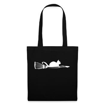 Katze mit Besen - Stoffbeutel - Schwarz - Vorne