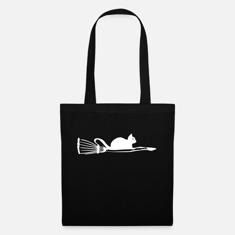 Katze mit Besen - Stoffbeutel - Schwarz