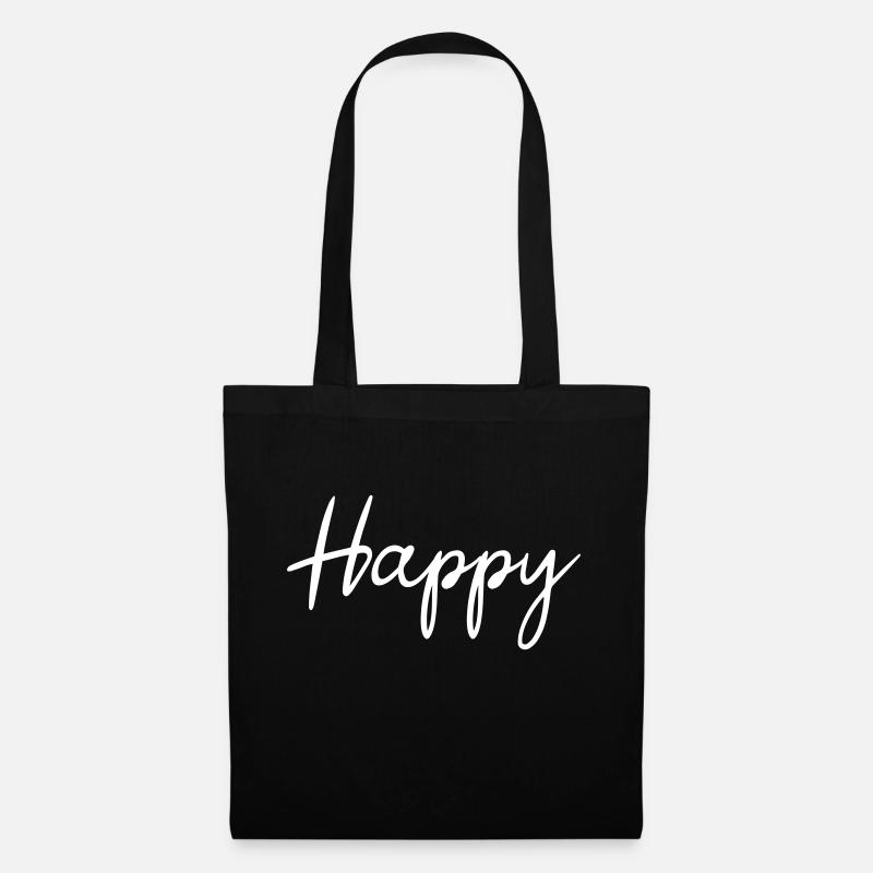 Happy Schriftzug, ich bin happy, glücklich - Stoffbeutel - Schwarz