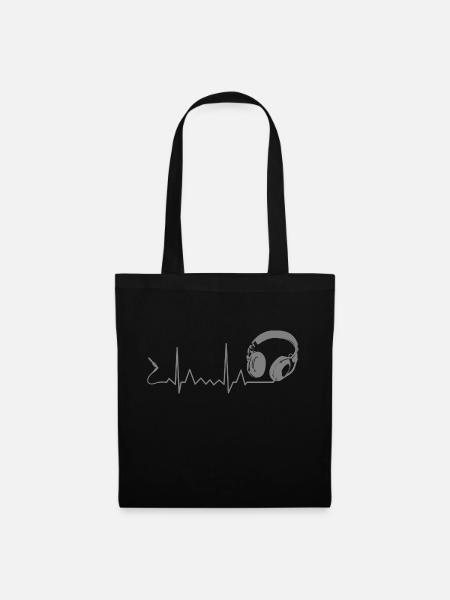 Headphones heartbeat pulse beat EKG music - Tote Bag - black
