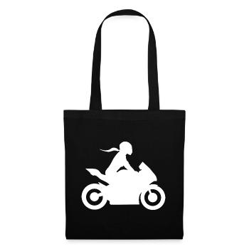 Bikergirl Supersportler Bikerin Motorradfahrerin - Stoffbeutel - Schwarz - Vorne