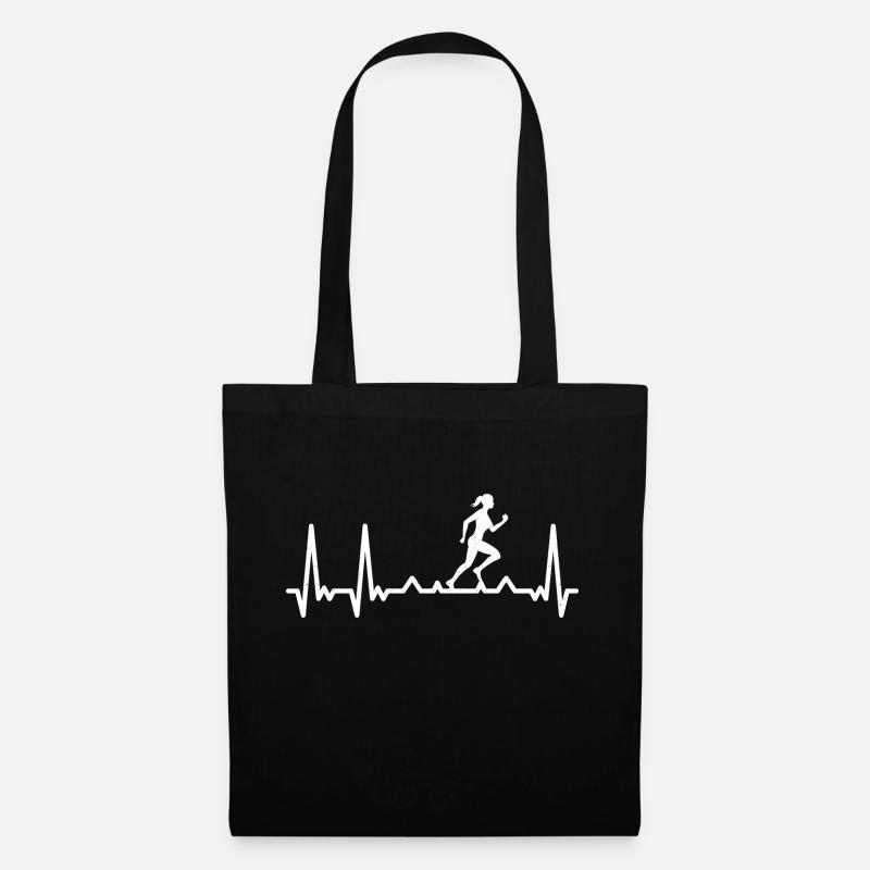 Running Heartbeat Läuferin Herzschlag Sport Puls - Stoffbeutel - Schwarz