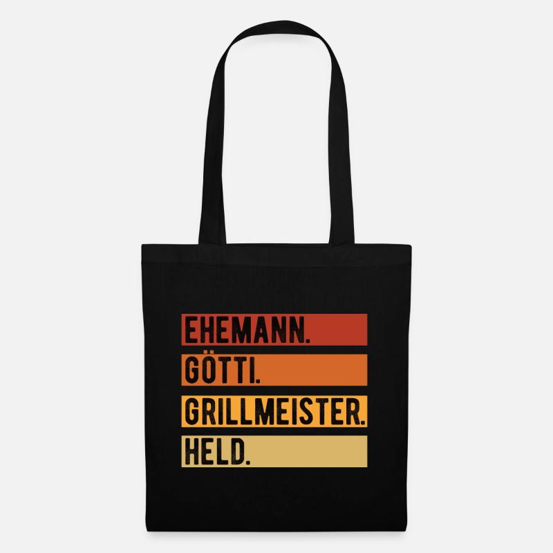 Ehemann Götti Grillmeister Held Götti Geschenk - Stoffbeutel - Schwarz