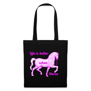 Das Leben ist besser, wenn Pferd - Pink - Da Vinci - Stoffbeutel - Schwarz - Vorne