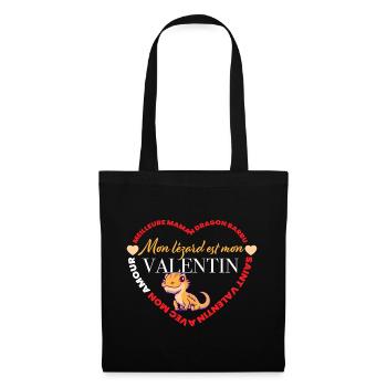 Mon lézard Valentin et son cœur - Sac en tissu - noir - Devant