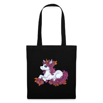 Niedliches Einhorn Kawaii mit Blumen Rosen rosa - Stoffbeutel - Schwarz - Vorne
