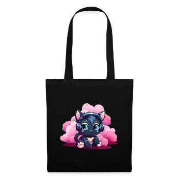 Kawaii Musik Katze - Stoffbeutel - Schwarz - Vorne