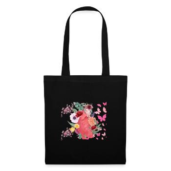 Cœur fleurs et papillons - Sac en tissu - noir - Devant