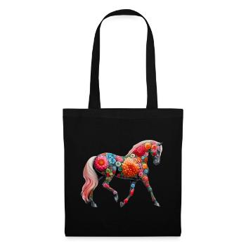Cheval décoré de fleurs - Sac en tissu - noir - Devant