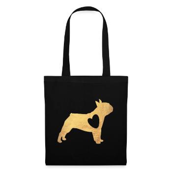 Mops Gold Hund Herz Mopsleben Hundeliebe Fan Gassi - Stoffbeutel - Schwarz - Vorne