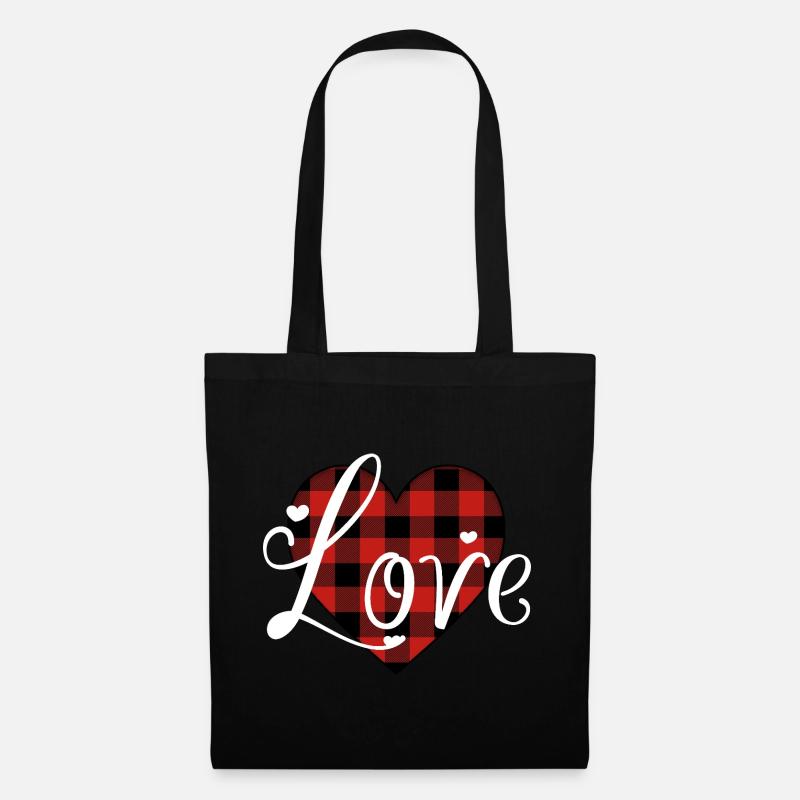 Liebesherz Büffel Plaid, Weihnachten Valentinstag - Stoffbeutel - Schwarz