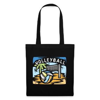 Volleyball illustration with beach volleyball palm tree - Tote Bag - black - Front
