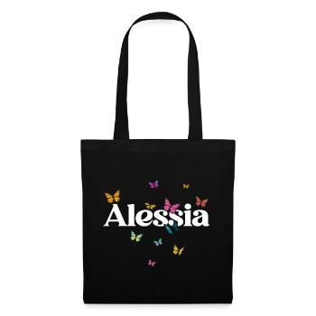 Beau prénom de fille ALESSIA avec des papillons - Sac en tissu - noir - Devant