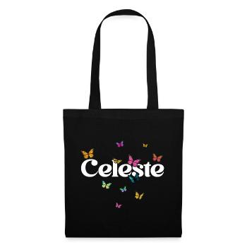 Schöner Mädchenname mit Schmetterlingen CELESTE - Stoffbeutel - Schwarz - Vorne