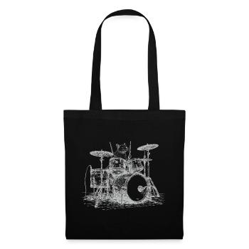 Katze Schlagzeug Drummer Musiker Vintage Kunst - Stoffbeutel - Schwarz - Vorne