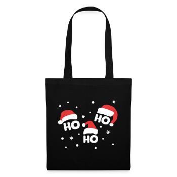 HO HO HO mit Weihnachtsmützen Weihnachtsmann - Stoffbeutel - Schwarz - Vorne