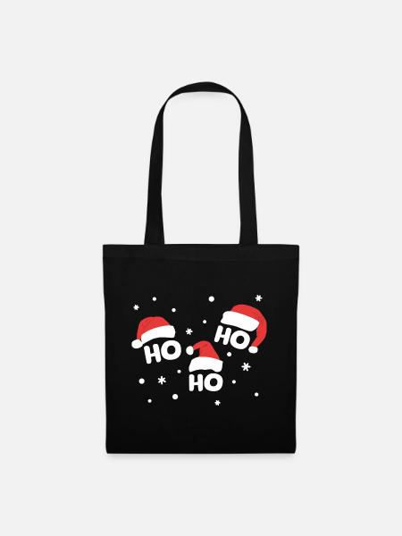HO HO HO mit Weihnachtsmützen Weihnachtsmann - Stoffbeutel - Schwarz