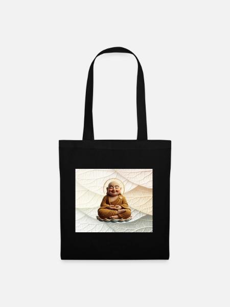 Buddha auf Blattmuster - Stoffbeutel - Schwarz