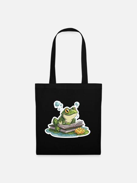 Frosch-Lese-Teich-Bibliothekar-Humor-Lesung - Stoffbeutel - Schwarz