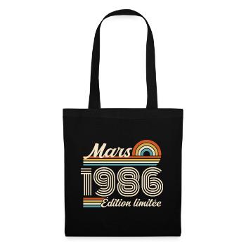 40e Cadeau d’anniversaire - Né en mars 1986 - Sac en tissu - noir - Devant
