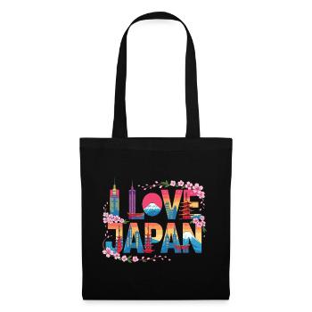  I Love Japan Sakura Mount Fuji Tokyo Skyline - Stoffbeutel - Schwarz - Vorne