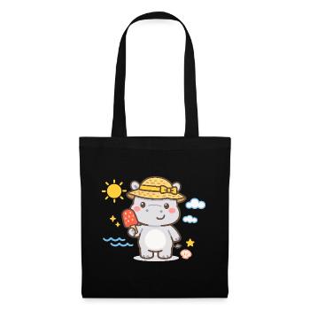 Hippopotame sur la plage avec un sorbet - Sac en tissu - noir - Devant
