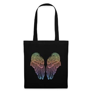 Ailes d'ange plumes en forme de coeur en forme d'arc-en-ciel - Sac en tissu - noir - Devant