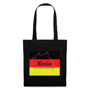 Berlin - Hauptstadt mit GPS-Koordinaten & Flagge - Stoffbeutel - Schwarz - Vorne