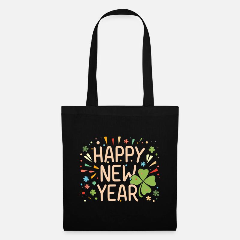 Neujahrsfreude mit Shamrock - Stoffbeutel - Schwarz