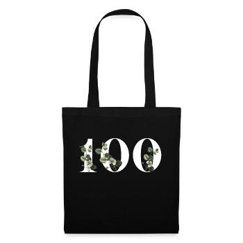Numéro 100 floral vert - 100e anniversaire floral - Sac en tissu - noir - Devant