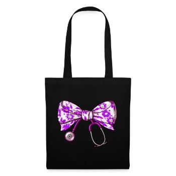 lila Schleife - Stethoskop Arzthelferin Ärztin - Stoffbeutel - Schwarz - Vorne