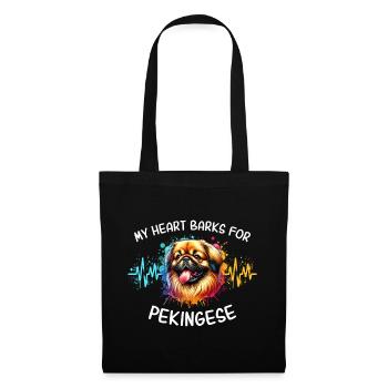 Pekinese Herzlinie - Stoffbeutel - Schwarz - Vorne
