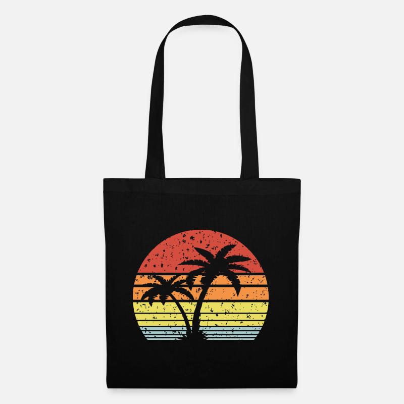 Palm Tree Retro Sun - Sac en tissu - noir
