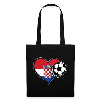 Kroatien Flagge Fußball mit Herz - Stoffbeutel - Schwarz - Vorne