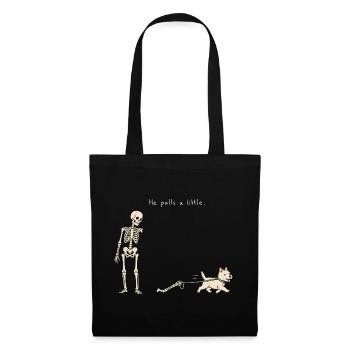 Halloween Skelett mit Hund – Schwarzer Humor - Stoffbeutel - Schwarz - Vorne