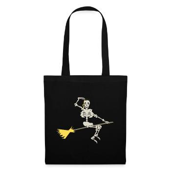 Skeletthühner mit einem Besen - Stoffbeutel - Schwarz - Vorne