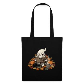 Lesendes Gespenst Halloween Geschenk  - Stoffbeutel - Schwarz - Vorne