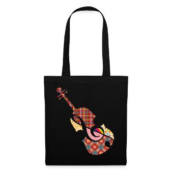 beau violon patchwork avec clé de sol - Sac en tissu - noir - Devant