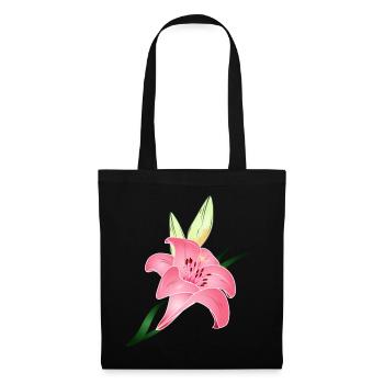 rosafarbene Lilien Blüte mit zwei Knospen - Stoffbeutel - Schwarz - Vorne