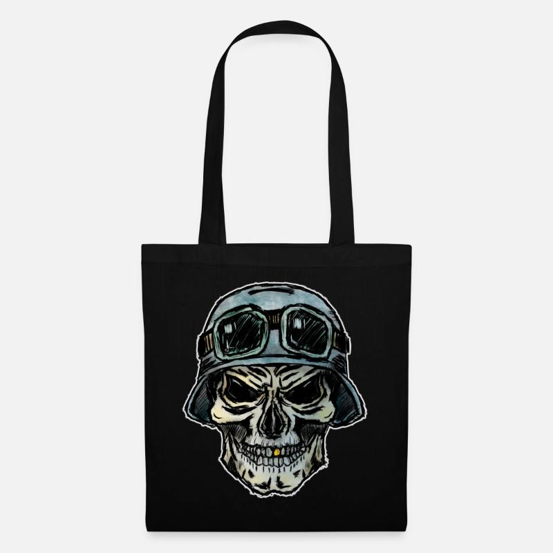 Crazy Biker skull with helmet - Tote Bag - black