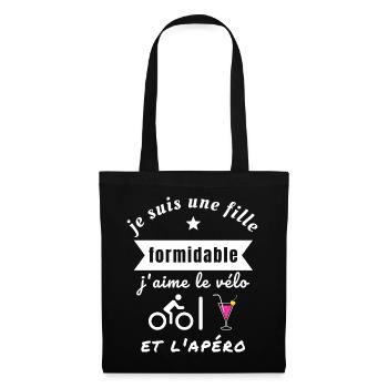 Je suis fille formidable j’aime le vélo et l’apéro - Sac en tissu - noir - Devant