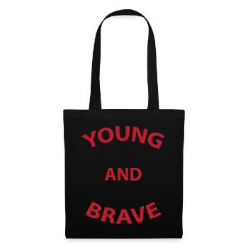 Jeune et courageux T-shirt Text Design Idée cadeau - Sac en tissu - noir - Devant