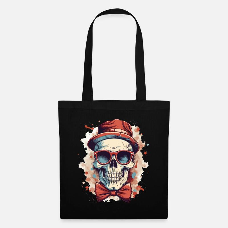 Totenkopf Totenschädel Hut Sonnenbrille Fliege - Stoffbeutel - Schwarz