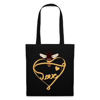 Abeille stylisée avec ruban jaune et beaucoup d’amour - Sac en tissu - noir - Devant