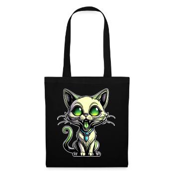 Chat extraterrestre vert mignon - Sac en tissu - noir - Devant
